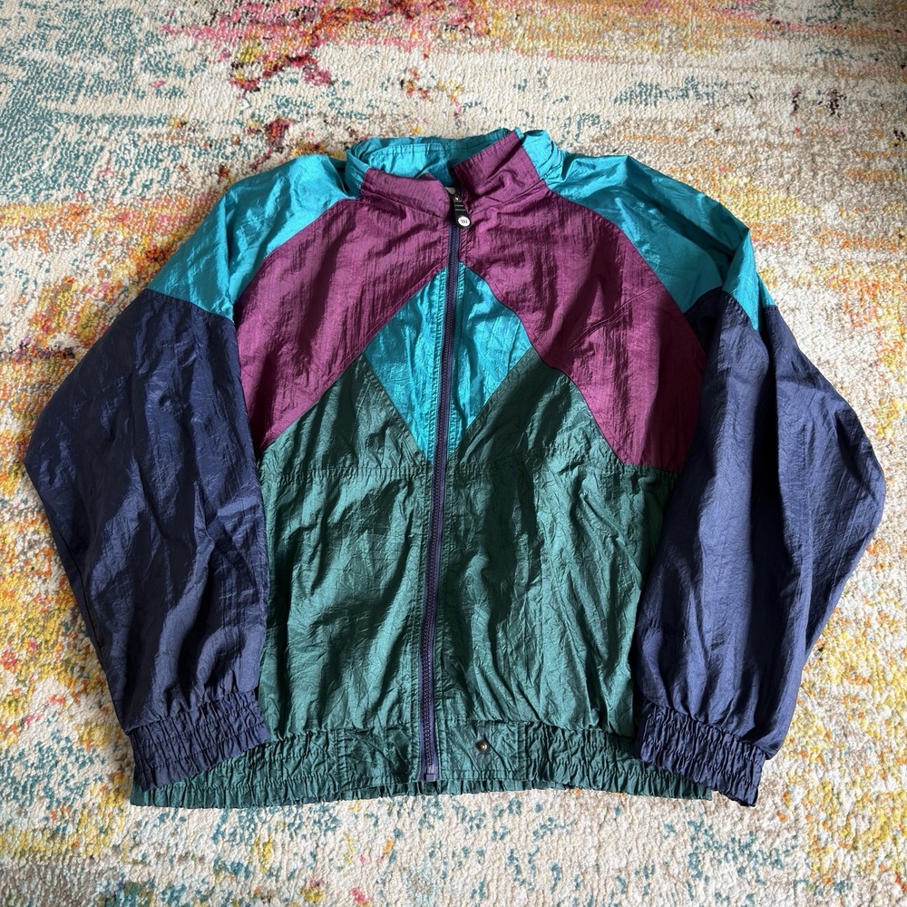 Vintage 90s Thomas E. Wilson Nylon Windbreaker Jacket Mens Large Colorblock - Picture 2 of 7